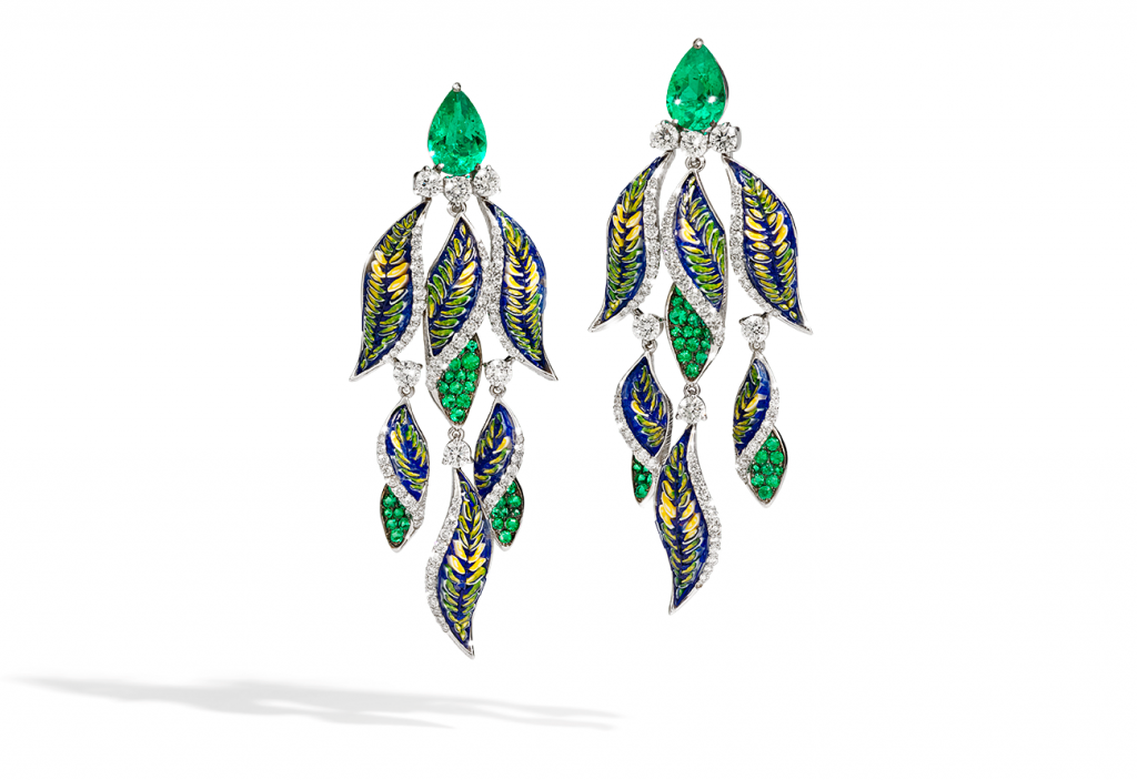 earrings fern emerald diamond mosaic 