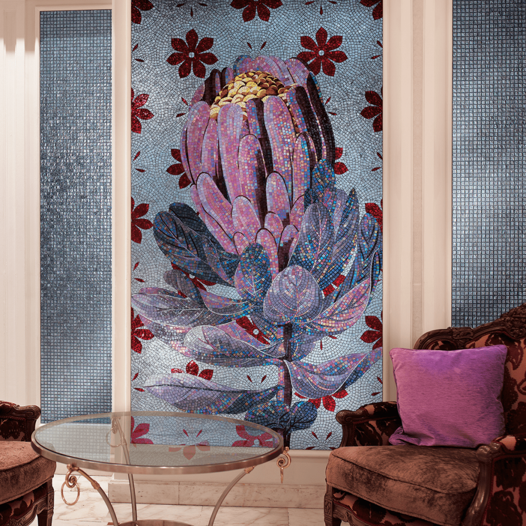 violet mosaic flower living room